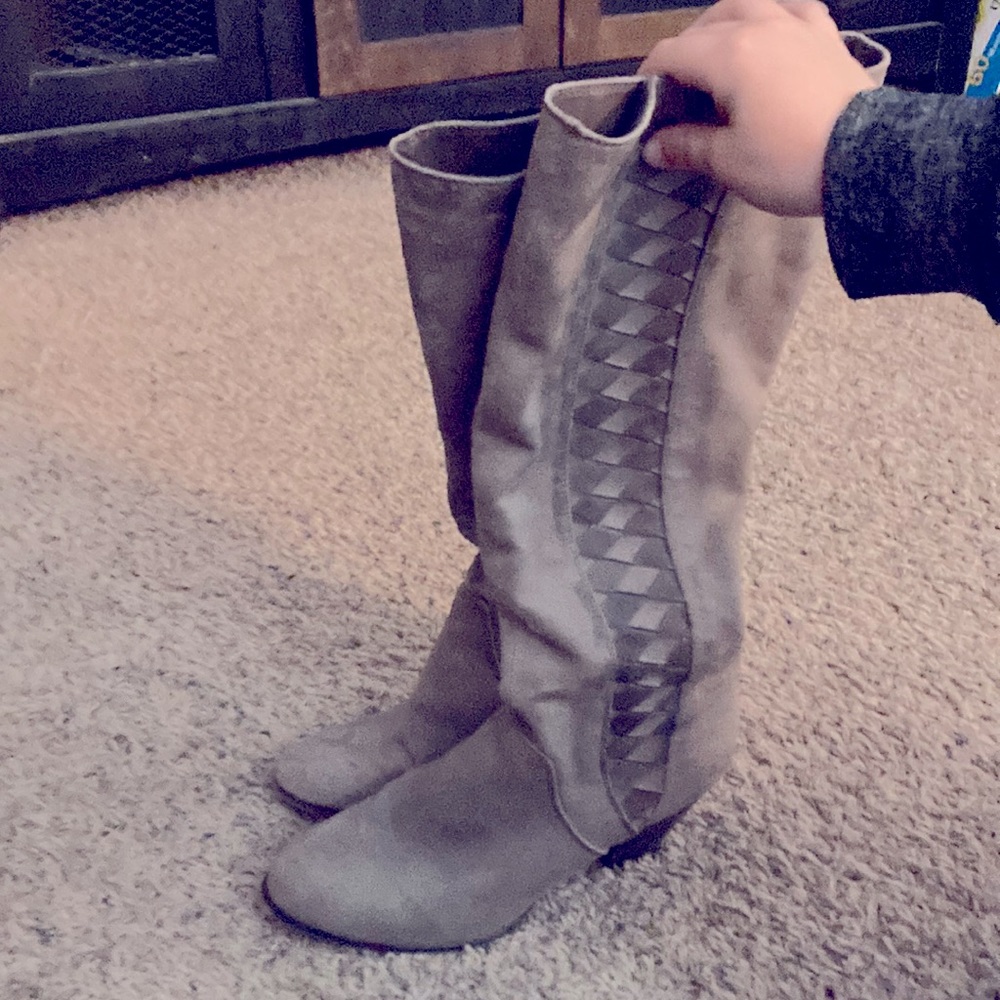 Taupe tall boots Fergilicious size 8.5 with 2.5 inch heel,
